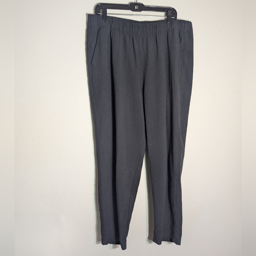 Eileen Fisher Womens Pants Straight Leg Elastic Waist Check Plaid‎ Grey Black XL